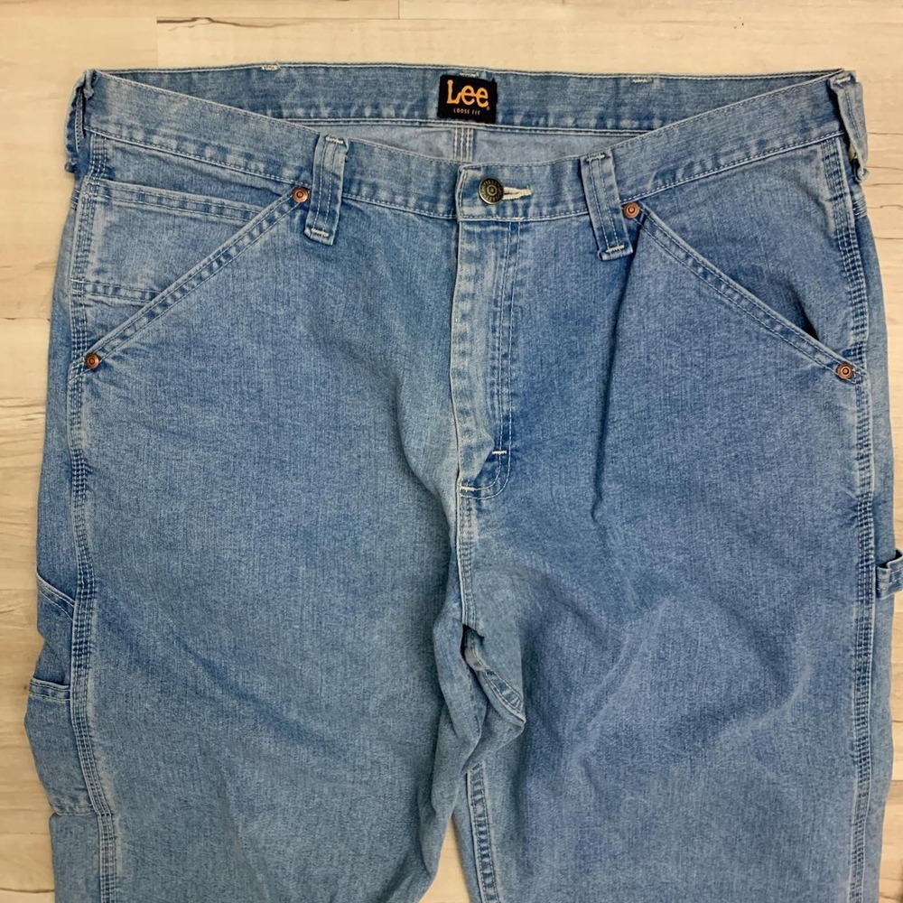 Lee Mens Loose Fit Carpenter Denim Jeans Blue Cargo Work Wear 35x34